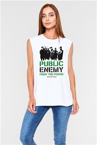 Public Enemy Beyaz Unisex Kolsuz Tişört