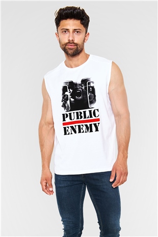 Public Enemy Beyaz Unisex Kolsuz Tişört