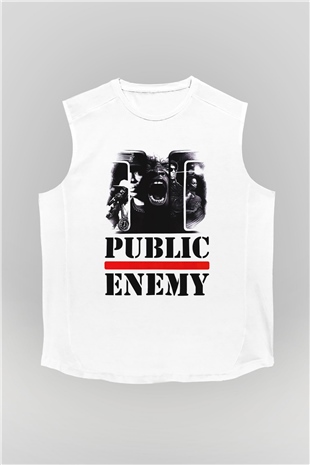 Public Enemy Beyaz Unisex Kolsuz Tişört