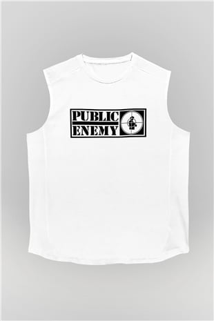 Public Enemy Beyaz Unisex Kolsuz Tişört