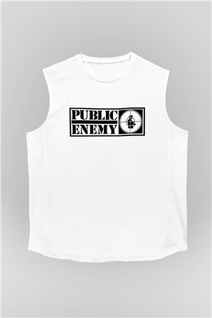 Public Enemy Beyaz Unisex Kolsuz Tişört