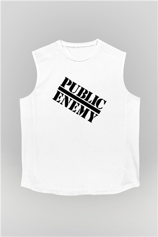 Public Enemy Beyaz Unisex Kolsuz Tişört