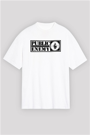 Public Enemy Beyaz Unisex Oversize Tişört T-Shirt