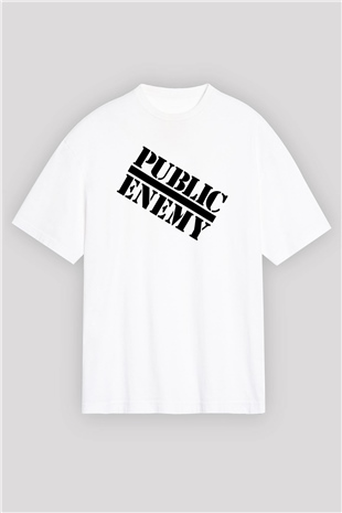 Public Enemy Beyaz Unisex Oversize Tişört T-Shirt