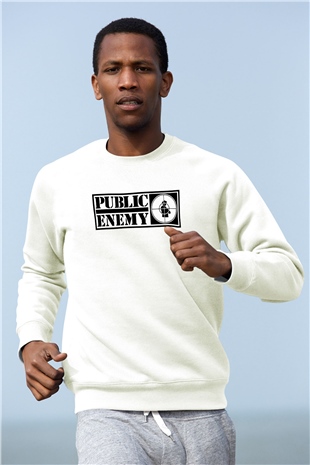 Public Enemy Beyaz Unisex Sweatshirt