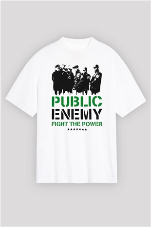 Public Enemy Beyaz Oversize Tişört Oversize T-shirt - TişörtFabrikası