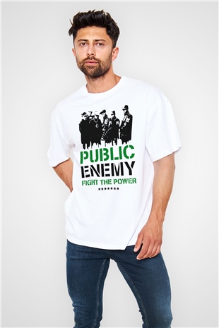 Public Enemy Beyaz Oversize Tişört Oversize T-shirt - TişörtFabrikası