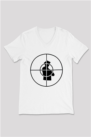 Public Enemy Beyaz Unisex V Yaka Tişört T-Shirt