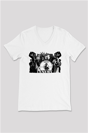 Public Enemy Beyaz Unisex V Yaka Tişört