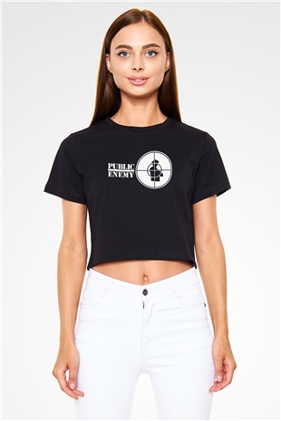 Public Enemy Siyah  Crop Top Tişört