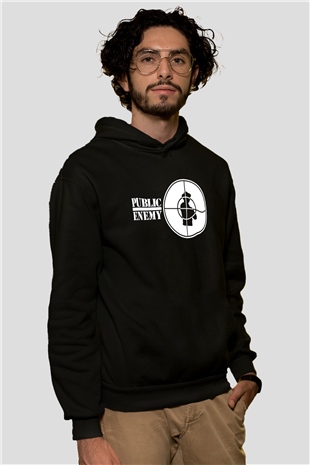 Public Enemy Siyah Unisex Kapüşonlu Sweatshirt