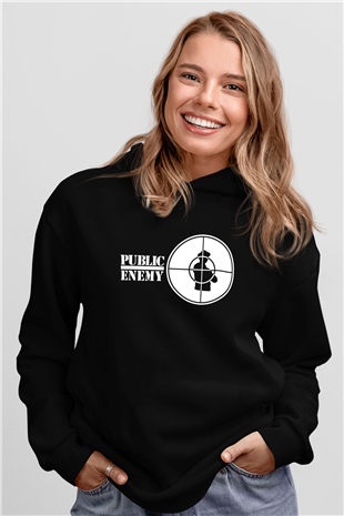 Public Enemy Siyah Unisex Kapüşonlu Sweatshirt