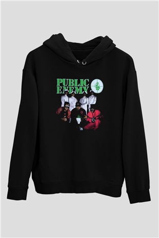 Public Enemy Siyah Unisex Kapüşonlu Sweatshirt