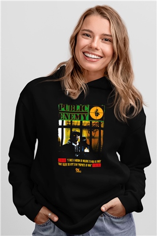 Public Enemy Siyah Unisex Kapüşonlu Sweatshirt