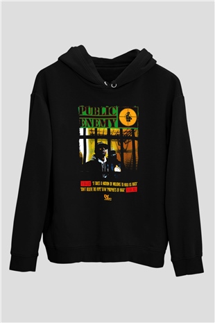 Public Enemy Siyah Unisex Kapüşonlu Sweatshirt