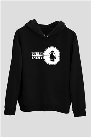 Public Enemy Siyah Unisex Kapüşonlu Sweatshirt
