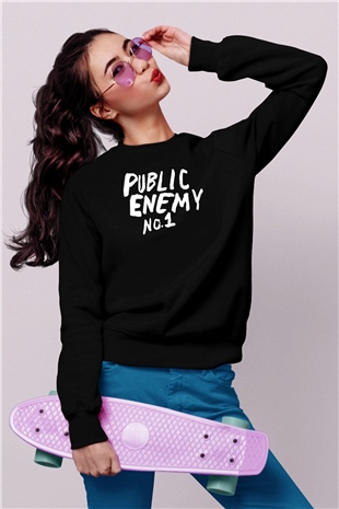 Public Enemy Siyah Unisex Sweatshirt