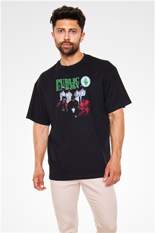 Public Enemy Siyah Oversize Tişört Oversize T-shirt - TişörtFabrikası