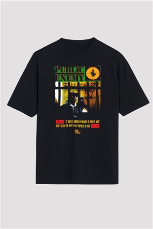 Public Enemy Siyah Oversize Tişört Oversize T-shirt - TişörtFabrikası
