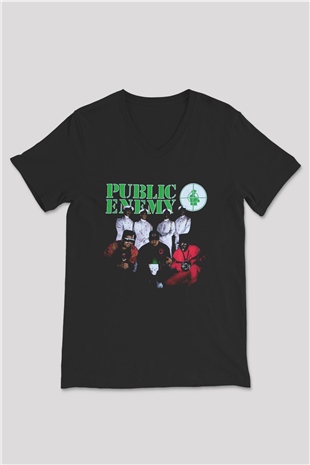 Public Enemy Siyah Unisex V Yaka Tişört