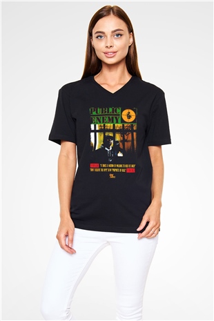 Public Enemy Siyah Unisex V Yaka Tişört