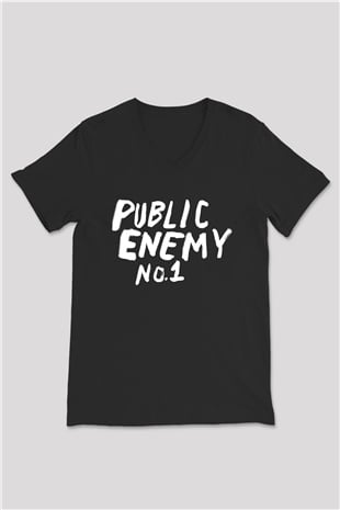 Public Enemy Siyah Unisex V Yaka Tişört T-Shirt