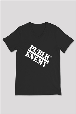 Public Enemy Siyah Unisex V Yaka Tişört T-Shirt