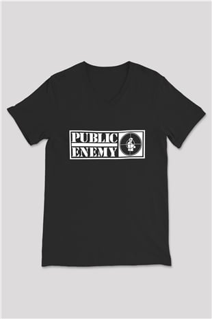 Public Enemy Siyah Unisex V Yaka Tişört T-Shirt