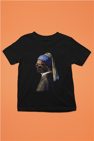 Pug Baskılı Unisex Siyah  Çocuk Tişört