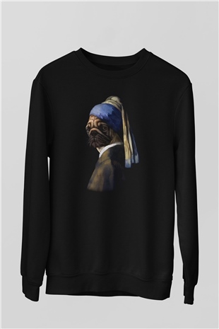 Pug Baskılı Unisex Siyah  Sweatshirt