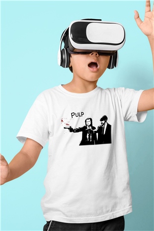 Pulp Fiction Baskılı Beyaz Unisex Çocuk Tişört