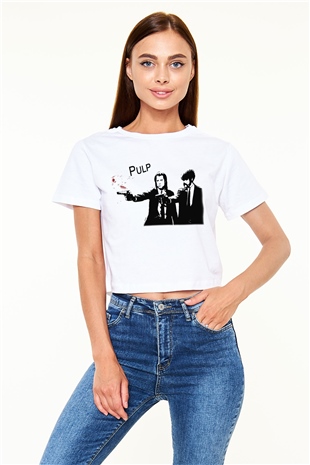 Pulp Fiction Beyaz Croptop Tişört