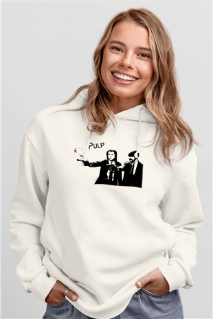 Pulp Fiction Beyaz Unisex Hoodie