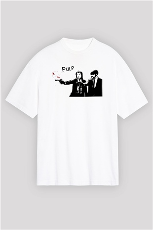 Pulp Fiction Beyaz Unisex Oversize Tişört T-Shirt