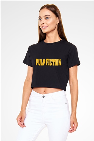 Pulp Fiction Siyah Crop Top Tişört