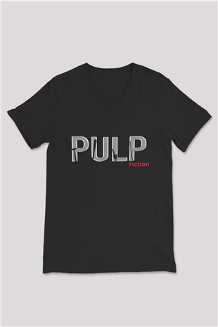 Pulp Fiction Siyah Unisex V Yaka Tişört T-Shirt