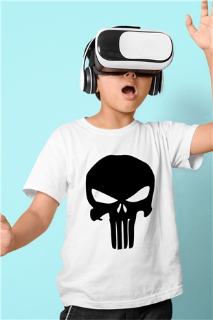 Punisher Baskılı Beyaz Unisex Çocuk Tişört