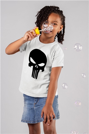 Punisher Baskılı Beyaz Unisex Çocuk Tişört