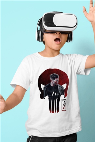 Punisher Baskılı Beyaz Unisex Çocuk Tişört