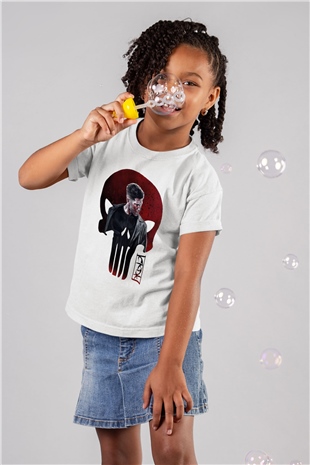 Punisher Baskılı Beyaz Unisex Çocuk Tişört