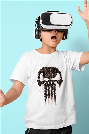 Punisher Baskılı Beyaz Unisex Çocuk Tişört