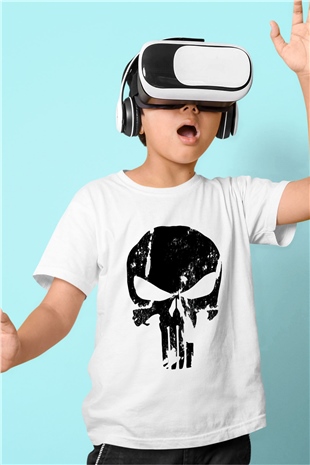 Punisher Baskılı Beyaz Unisex Çocuk Tişört