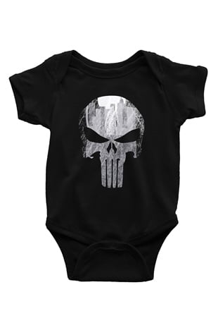 Punisher Baskılı Siyah Bebek Body - Zıbın