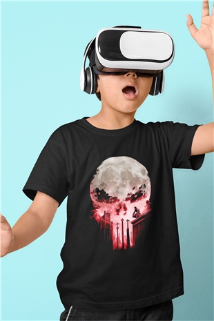 Punisher Baskılı Siyah Unisex Çocuk Tişört