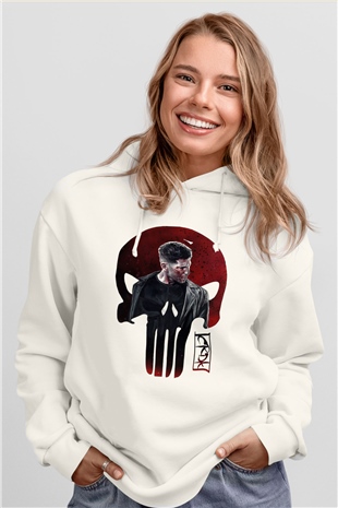 Punisher Beyaz Unisex Kapşonlu Sweatshirt