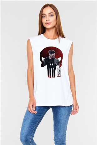 Punisher Beyaz Unisex Kolsuz Tişört