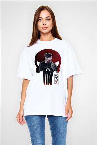 Punisher Beyaz Unisex Oversize Tişört T-Shirt