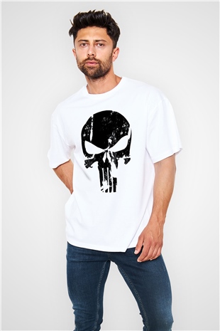 Punisher Beyaz Unisex Oversize Tişört T-Shirt