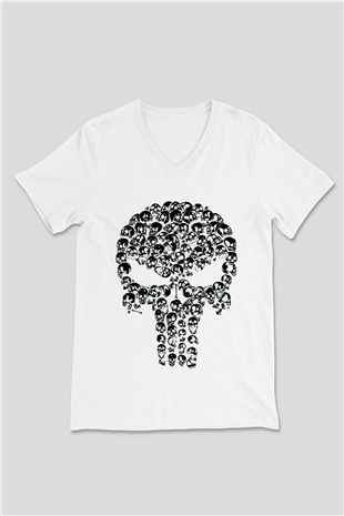 Punisher Beyaz Unisex V Yaka Tişört