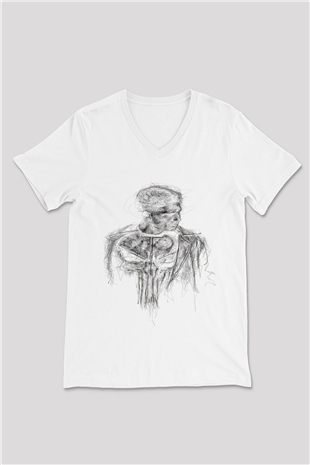Punisher Beyaz Unisex V Yaka Tişört